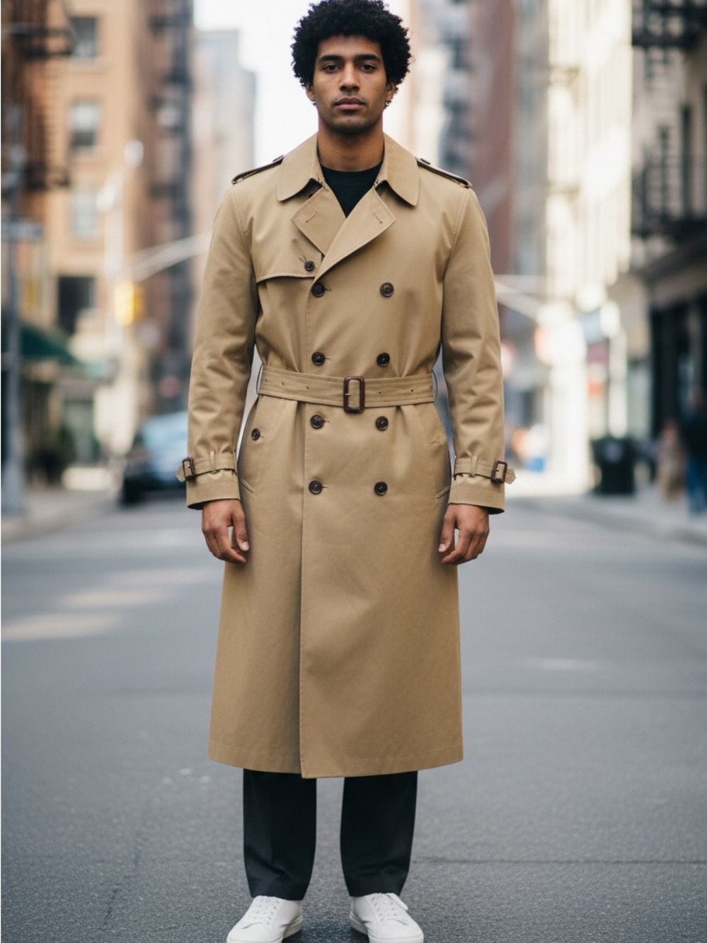 Quiet London Fog Double-Breasted Belted Tan Trench Coat Zip Out Lining